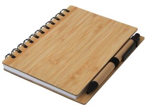Faux Wood Mid-Size Notebook And Pen