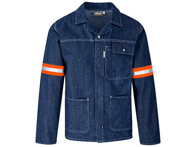 Cast Premium 100% Cotton Denim Jacket - Reflective Arms & Back - Orange Tape - Image 2