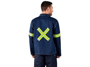 Cast Premium 100% Cotton Denim Jacket - Reflective Arms & Back - Yellow Tape