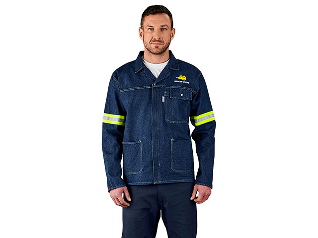 Cast Premium 100% Cotton Denim Jacket - Reflective Arms - Yellow Tape - Image 2