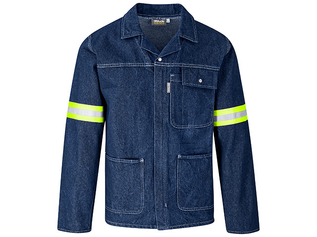 Cast Premium 100% Cotton Denim Jacket - Reflective Arms - Yellow Tape - Image 3