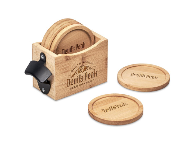 Okiyo Kanpai Bamboo Coaster & Bottle Opener Set - Image 2