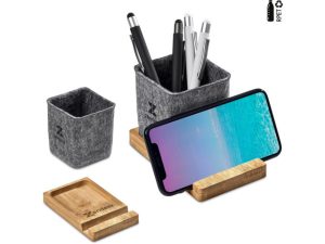 Okiyo Kyadi Recycled PET & Bamboo Desk Caddy Phone Stand