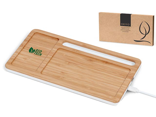 Okiyo Musen Bamboo Wireless Charger Desk Organiser - Image 2